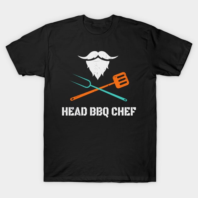 Head BBQ Chef With Beard Grilling Men's Fun T-Shirt by Foxxy Merch